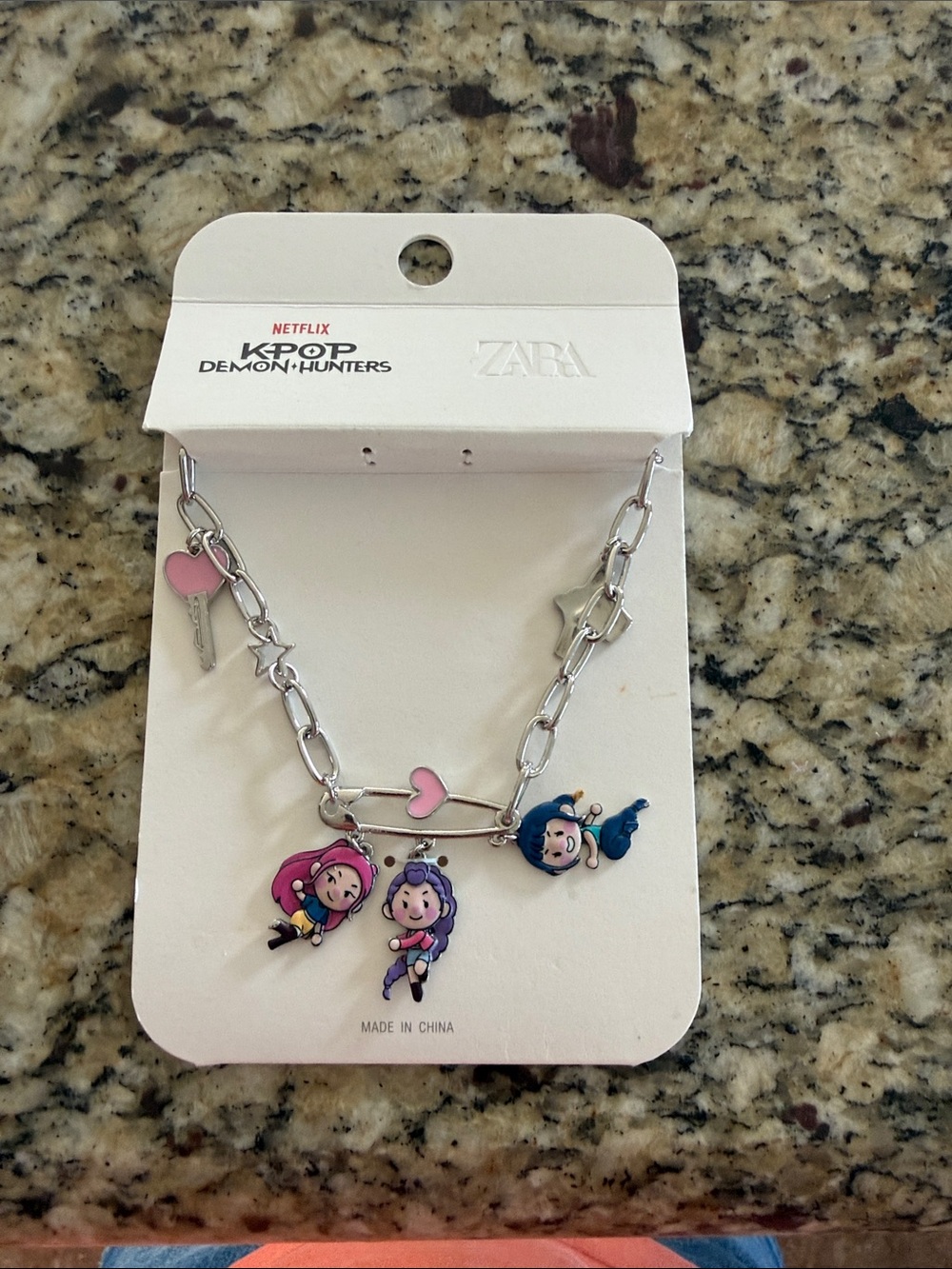 Zara Kids Silver Charm Necklace with Pink and Blue Character Charms